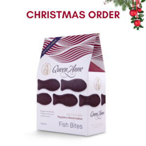 All: XMAS ORDER - Dark Chocolate Raspberry Marshmallow Fish Bites - 170g
