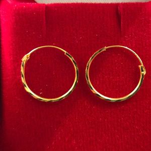 22ct Gold Earrings: 22ct Gold Thin Bali - 12mm Diameter-GJEB008