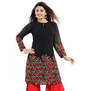 Ladies Fashion: Black Georgette Kurti - IWKT252