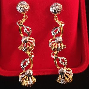22ct Gold Earrings: GJED023-Long Earrings with Rhodium works