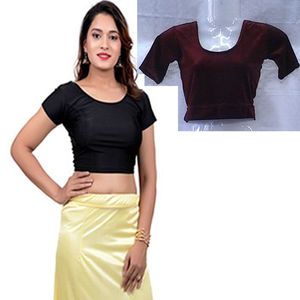 Plain stretch-velvet Blouse-IWB011