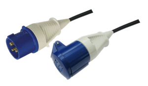 Custom Cable: 16A IEC 60309/CEE Fitted plug to socket, Black (1.5mm2)
