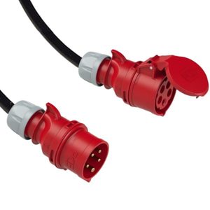 Products: Custom Cable: 32A 3 Phase IEC 60309/CEE Caravan Fitted plug to socket, Black (6mm2)