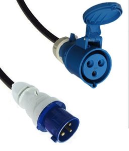 Products: Custom Cable: 32A IEC 60309/CEE Fitted plug to socket, Black (6mm2)