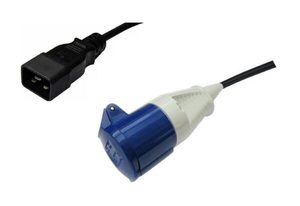 Custom Cable: Fitted 16A CEEform Socket to Moulded 16A C20 Plug, Black (1.5mm2)