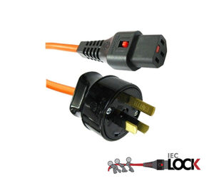 Products: Custom Cable: Fitted 3 pin to Moulded C13-Lock, Orange