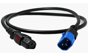 Dual Locking C14 IEC to C13 IEC Black 1mm2 Power Cord