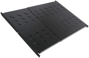 Products: Shelf 19" 50kg - adjustable depth - Black. 600mm-1000mm, min-max between mounting faces