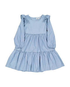 KR2038 RUFFLE CHAMBRAY DRESS