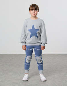 Fleece: KR1616 STAR PUFFBALL SLEEVE CREW