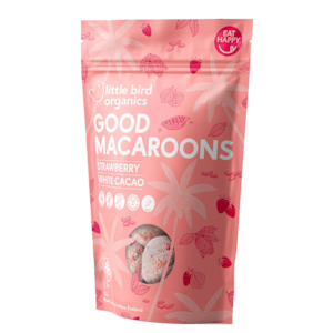 LITTLE BIRD ORGANICS GOOD MACAROONS - STRAWBERRY + WHITE CACAO
