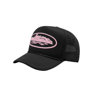 Corteiz Alcatraz Premium Puff Print Trucker Hat - Black & Pink
