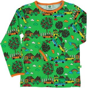 S M A F O L K L O N G S L E E V E T O P S: Smafolk - LS Tee - Houses and Cars - Green