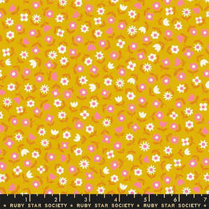 Fabric: Floral in Goldenrod Fat Quarter- Picture Book Kimberly Kight Ruby Star Society