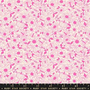 Tiny Frights Halloween Floral in Neon Pink Fat Quarter - RSS Collective