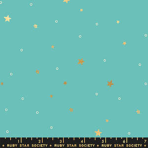 Ruby Star Society Fat Quarters: Birthday Tiny Stars Metallic Turquoise (FQ) - Sarah Watts RSS