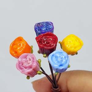 NEW!! Glass Art - Rainbow Rose Mini Bouquet