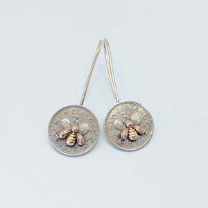 Bestsellers: BESTSELLER! Re-minted Artisan Coin Earrings with Tiny Bees - Threepence