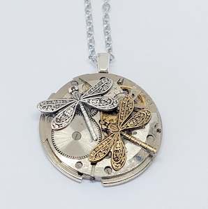 BESTSELLER!! Mixed Metal Timepiece Pendant - Dragonflies
