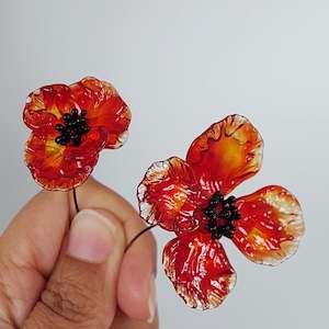Glass Art - Anzac Red Poppy Stems