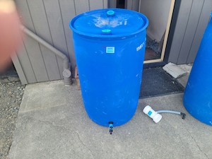 Products: WATER BUTT DRUM BARREL 200 LITRE BLUE PLASTIC. GRADE 2. EX FERTILISER. NO STOCK - RainHarvest and Services