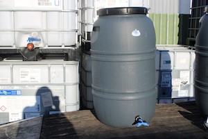 Products: WATER BUTT DRUM BARREL LIGHT GREY 220 LITRE WITH SCREW LID & DOUBLE TAP - RainHarvest and Services