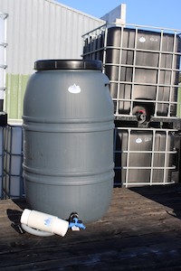 Products: WATER BUTT LIGHT GREY 220 LITRE WITH SCREW LID with DIVERTER - RainHarvest and Services