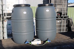 Products: WATER BUTT LIGHT GREY TWO DRUM 440 LITRE WITH SCREW LIDS no diverter. - RainHarvest and Services