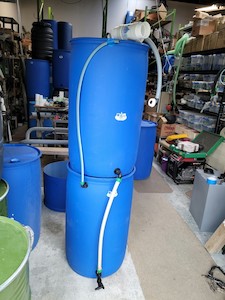 Products: WATER BUTT TWO CLOSED TOP BLUE DRUM 400 LITRE VERTICAL SYSTEM without DIVERTER - RainHarvest and Services