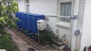 Products: WATER BUTT 1000 LITRE 5 X 200 LITRE FOOD GRADE DRUM KIT WITH DOWNPIPE DIVERTER - RainHarvest and Services