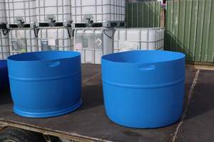 ROUND WATER TUB OR GARDEN PLANTER. 90 LITRE BLUE WITH HAND GRIP - RainHarvest and Services