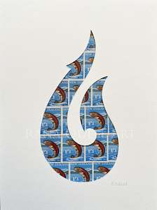 Kiwiana: NZ Fish Hook - trout stamps, 6x8 inches