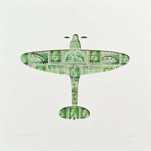 Spitfire Mk1, NZ wartime stamps, 8x8 inches