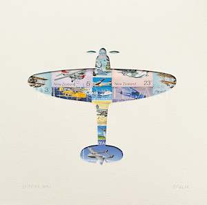 Warbirds Poppies: Spitfire Mk1, NZ plane stamps, 8x8 inches