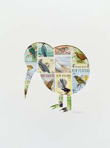Birds: NZ Kiwi, bird stamps, 6x8 inches