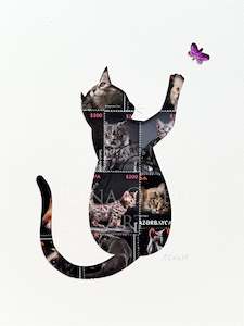 Cats Dogs: Cat - black with butterfly, 6x8 inches