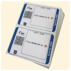 Bingo Play White 10 page Game Books 6up x 400 codes Ranford Bingo NZ