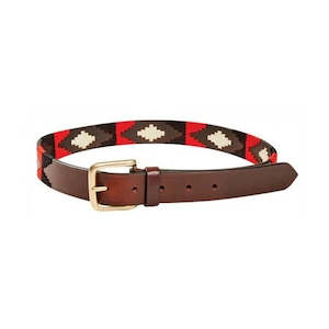 Leather Polo Belt Red/Black/White 95cm