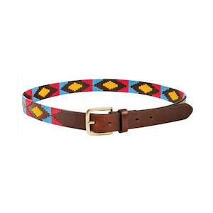 Rider: Leather Polo Belt Pink/Blue/Yellow 95cm