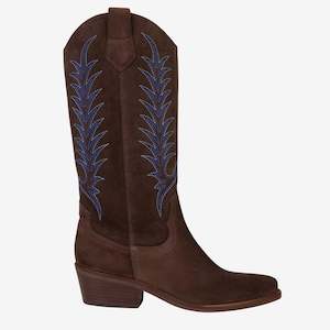 Goldie Embroidered Cowboy Boot - Bitter Chocolate