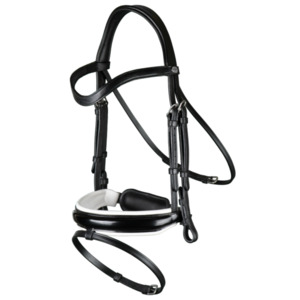 Working Patent Large Crank Noseband Bridle with White Padding and Flash - Black Full