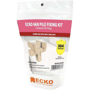 Coach Bolt Nut: ECKO 6kN PILE FIXING KIT ( Includes 4x6kN SS304 Brackets, 24x 1Gx45SS304 Hex Screw )