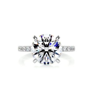Sidestone Rings: 5 Carat Round Pavé Diamond Engagement Ring Platinum