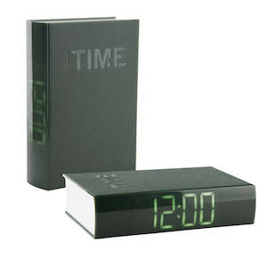 Clocks: GREEN ALARM BOOK CLOCK