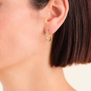 Playful Crystal Baguette Hoops Gold