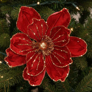 Red & Gold Magnolia Clip Decoration