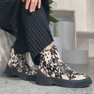 Footwear: Minx Black, Beige & White Pony Farley Boot