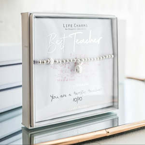 Best Teacher Life Charms Silver Bracelet