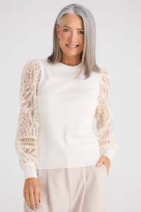 Brave & True White Janelle Knit & Lace Top