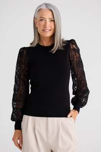 Brave & True Black Janelle Knit & Lace Top